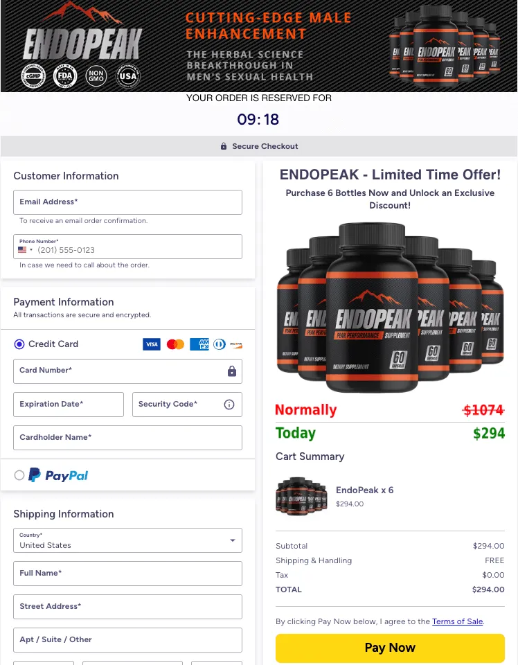 endopeak order page